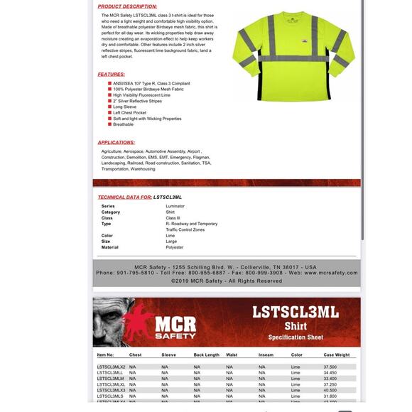 2 packs MRC Luminator Type R Class 3 Long Sleeve Safty Shirts LSTSCL3ML Size 2XL - Picture 4 of 4